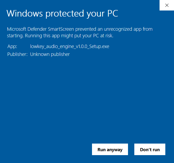 SmartScreen Run Anyway Screen