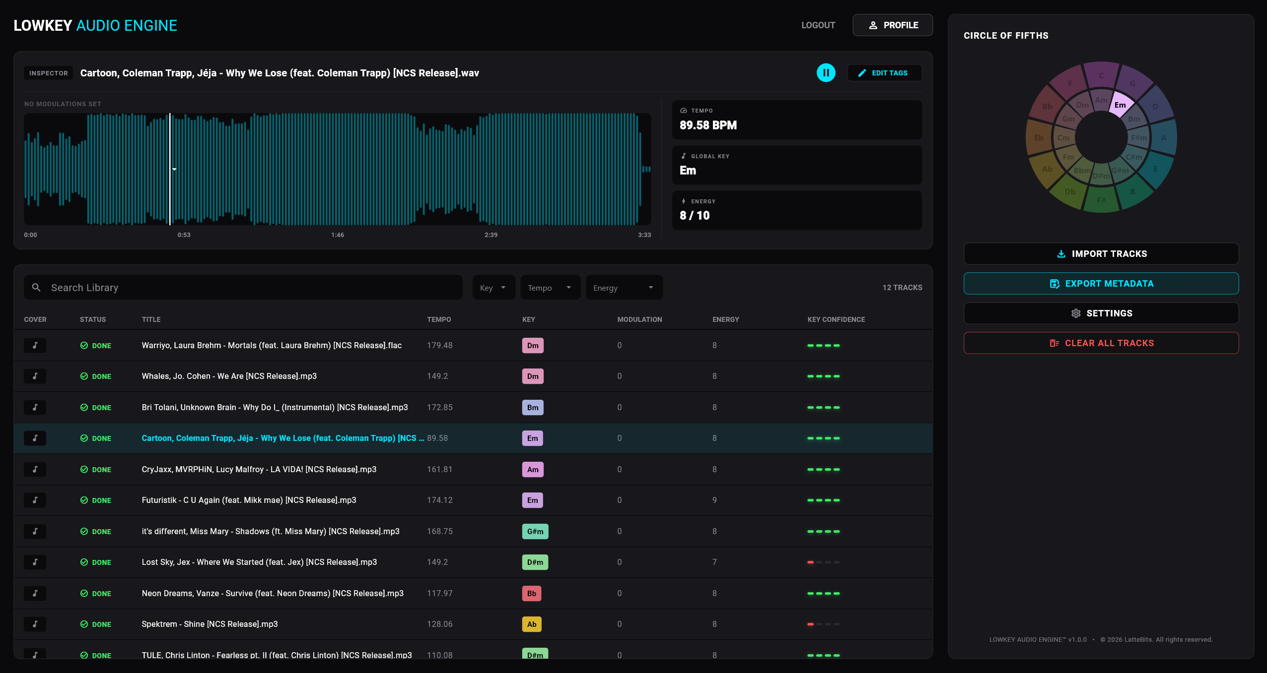 Lowkey Audio Engine Dashboard